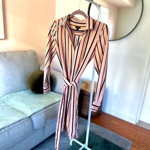 Ann Taylor dusty pink striped button down dress